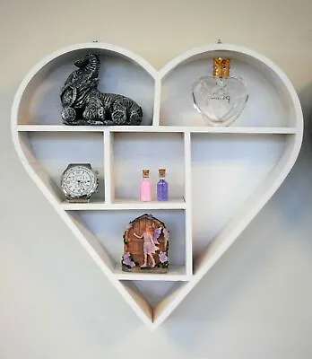 £10.99 • Buy Wooden Heart Shelf Floating Wall Decor White Hanging Display Unit Storage Rack 