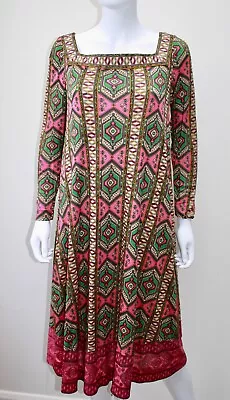 Vintage Designer La Mendola Italian Printed Dress Banlon One Size Approx. 12 • $180.46