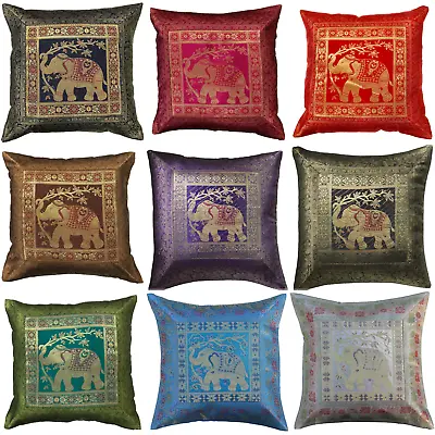 Indian Bohemian Mandala Silk Brocade Ethnic Cushion Covers Elephant 17  Square  • £5.99