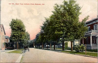 1908 Antique Postcard Hill Street East From Indiana Club Wabash Indiana IN IND • $12.95