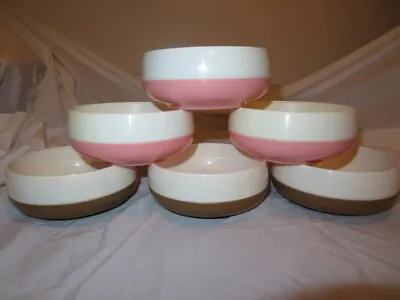 $19.99 • Buy 6 Vintage Bopp-Decker Vacron Plastic Pink White & Brown White Insulated Bowls