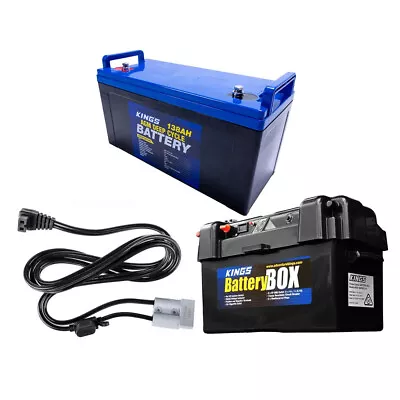 Kings 138Ah AGM Deep Cycle Battery + Maxi Battery Box + 1.8m 12v Fridge Cable • $318.90
