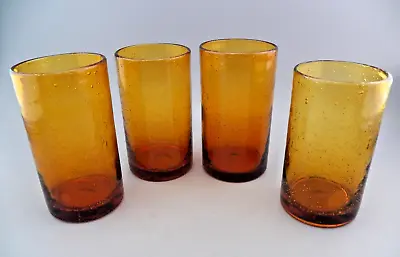 Vintage Mexican Amber Handblown Seeded Glassware Tumbler Set Of 4 EUC • $28.49