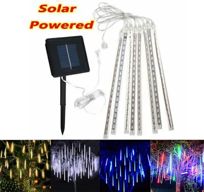 144 LED Solar Meteor Shower Lights Falling Rain Icicle Light Outdoor Xmas Decor • £6.95