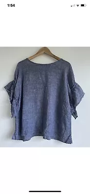 POL Made In Italy Size 14 Linen Short Sleeve Top Blouse Ruffle Sleeve • $29