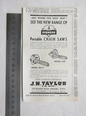 Pioneer Chain Saw Advertisements Removed From 1963 Stock Journal Saws 6-20 NU-17 • $10