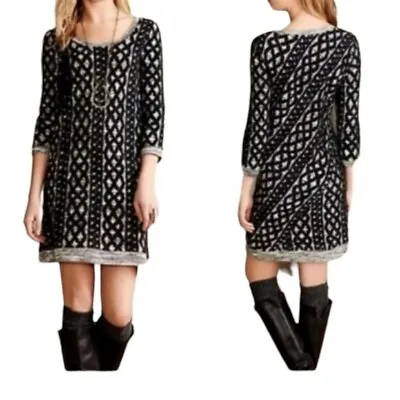 Moth Anthropologie Stitched Textured Black White Gray Long Sleeve Sweater Dress • $36.99