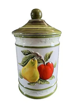 Retro Cookie Jar 1960’s 70's Apple Pear Design Art Deco Kitchen Decor Fruit MCM • $19.85