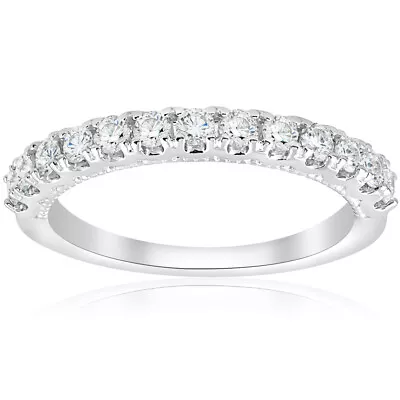 1/2ct U Prong Diamond Milgrain Wedding Ring Stackable Deco Band 14k White Gold • $418.69