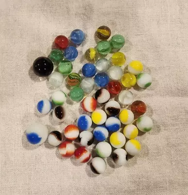 47 Vintage Marbles With 2 Shooters With Suede Drawstring Bag • $10