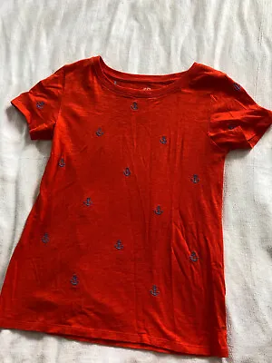 J Crew Embroidered Anchor T Shirt Nautical Boating Cruise Orange Blue Stretch XS • $15