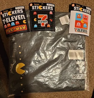 Pac-Man 7-Eleven Large L T-shirt And Stickers Rare Spectacular Gorgeous  • $25