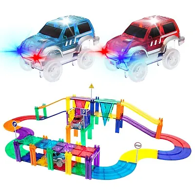 PicassoTiles 50 Piece Racecar Track Magnetic Building Block Magnet Tiles Toy Kit • $69.99