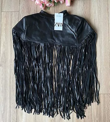 ZARA Black Fringed Short Leather Cape : 3920/010 : ALL SIZES • $149.99