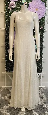 Vera Wang Sheat Lace Wedding Dress Ivory With Spaghetti Straps Sweep Train 10 • $220