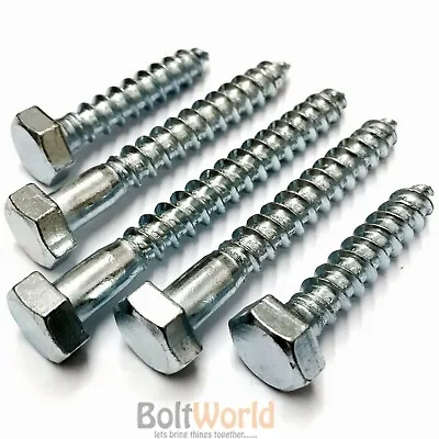 M10 / 10mm HEX HEXAGON HEAD WOOD SCREW COACH SCREWS BOLTS ZINC PLATED ALL LENGTH • £4.25