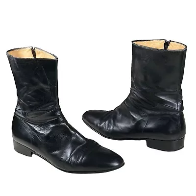 MORESCHI Made In Italy Black Leather Zip Boots 9'' Men's Sz 10.5 US • $99.99