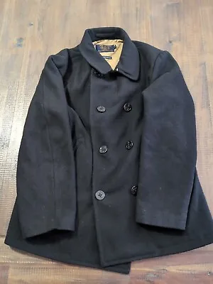 J. CREW Bayswater Peacoat Black Men's Navy  Pea Coat 100% Wool Sz XL • $60