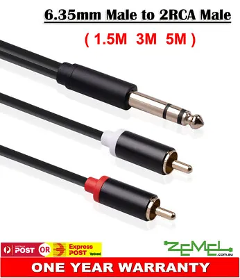 6.35mm 1/4  Male To 2 RCA 2RCA Male Jack Audio Adapter Splitter Stereo Cable AU • $9.99