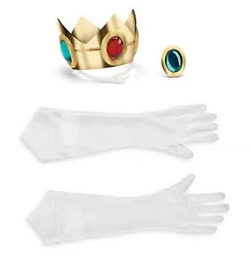 Girls Super Mario Bros Princess Peach Crown Gloves Brooch Child Costume Kit • $23.87