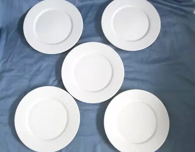 KAHLA-GERMANY Set Of 5 Sparkling White Rimmed Dinner Plates. • $15.50