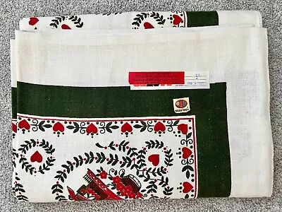 NOS Vintage INDANTHREN Linen Bavarian Green/Red/White Tablecloth 52 X 63  • $12.99