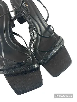 $15.99 • Buy ZARA Black Block Heel Animal Print Strappy Sandals - Sz. 6.5