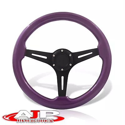 6 Hole Bolt Black Aluminum Purple Wood Deep Dish Steering Wheel + Horn 14  350mm • $54.99