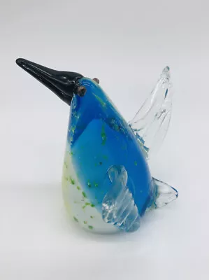 Murano Glass Art PENGUIN BIRD Blue White Yellow • $21