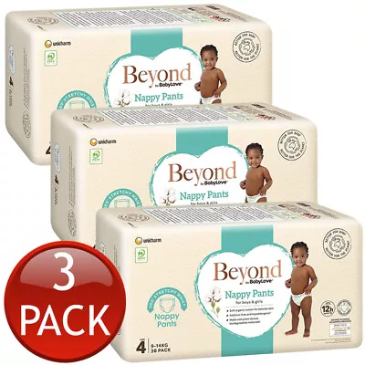 3 X Babylove Beyond Nappy Pants Size 4 Toddler 9-14Kg Unisex Nappies Pad 36 Pack • $194.54