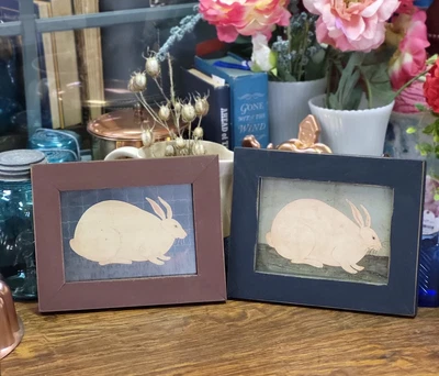 $34.99 • Buy Warren Kimble White Rabbit American Folk Art Prints Framed Set Of 2