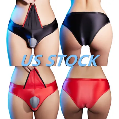$3.67 • Buy US Mens Glossy Contrast Color Trim Panties Bulge Pouch Briefs G String Underwear