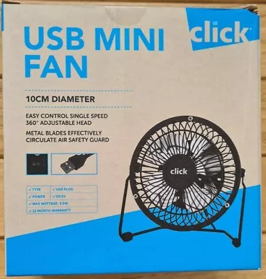 Click 10cm Diameter High Velocity Ultra Quiet USB Metal Mini Fan - Black  • $8.95