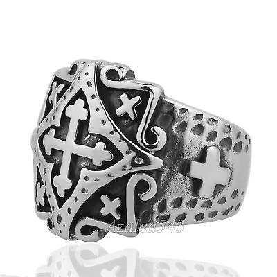 Men's Vintage Silver Coptic Christian Cross Stainless Steel Shield Ring  • $9.99