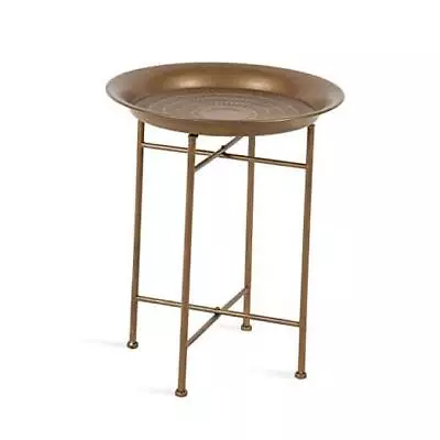  Mahdavi Round Hammered Metal Tray End Table Dark 16.5x16.5x20.5 Gold • $136.09