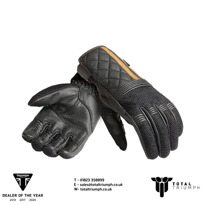 GENUINE Triumph Motorcycles Sulby Black/Gold Mesh Leather Gloves NEW 2023 • $84.63