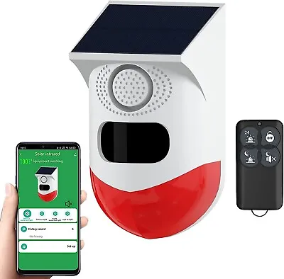 WiFi Solar Outdoor Motion Sensor Alarm 130db Sound Light Alarms IP67 Waterproof • $28.99
