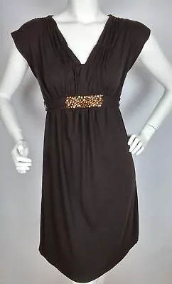 MOTHERHOOD MATERNITY Dress Small Brown Sleeveless V Neck Gold Sequin Belt S • $12