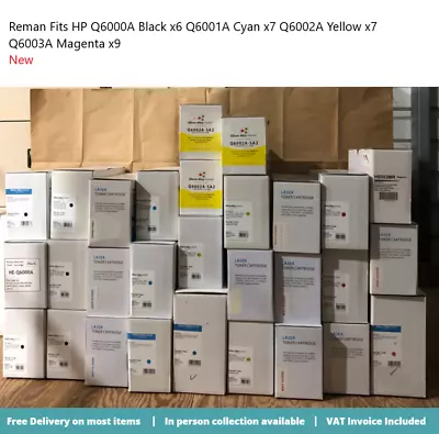 Reman Fits HP Q6000A Black X6 Q6001A Cyan X7 Q6002A Yellow X7  Magenta X9 • £135