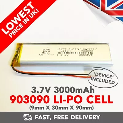 3.7V 3000mAh Li-Po Battery (903090) Rechargeable High Capacity Tablet + Device • £9.99