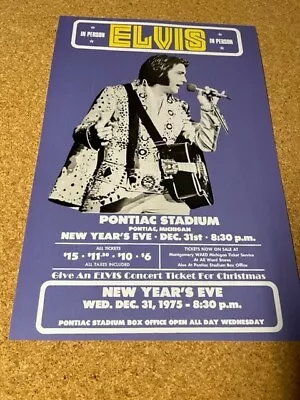 Elvis Presley 1975 Detroit Michigan New Years Eve Cardstock Concert Poster 12x18 • $8.49