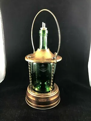 Vintage Reuge Copper Green Bottle Glass Decanter Music Box Pourer • $23.92