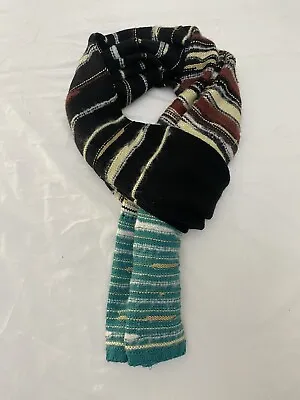 Missoni Mens Space Weaved Multicolor Black White Green Yellow  Gold Wool Scarf • $60