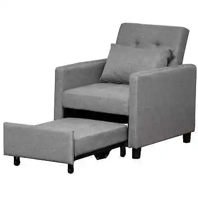 Convertible Sofa Bed Reclining Armchair Single Lounge Sleeper Cushion Seat Grey • £227.99