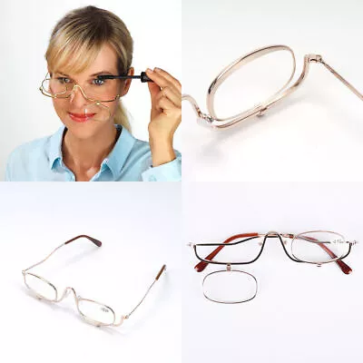 Magnifying Make Up Eye Glasses Spectacles Flip Down 5 Len +1.5-4.0 With Pouch UK • £10.22