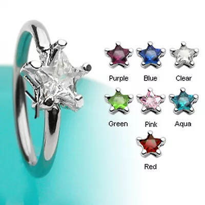 Captive Bead Ring / Ball Closure Ring With Star CZ Gem Piercing Surgical Steel  • £1.99