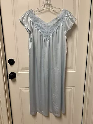 Vintage Vanity Fair Nightgown Light Blue Nylon & Lace - Cap Sleeve Sz M • $19