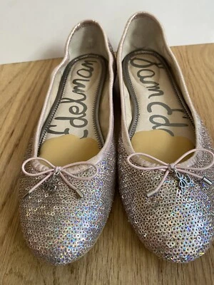 $25 • Buy Sam Edelman Felicia US 8.5M Ballet Flat Shoe Pink Silver Sparkle Sequin Bow