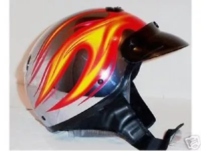 Motorcycle Half Helmet GMax GM25X Chrome/Red Flames Medium New • $44.95
