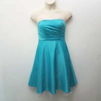 Mori Lee Strapless Dress Size 11/12 Fit & Flare Blue Teal White Mesh Detail NEW  • $16.99